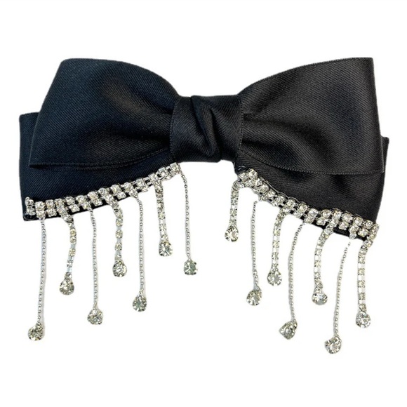 Rhinestone Dangle Hair Bow Clip Holiday Christmas Stocking - Red Black or Ivory - Picture 6 of 7